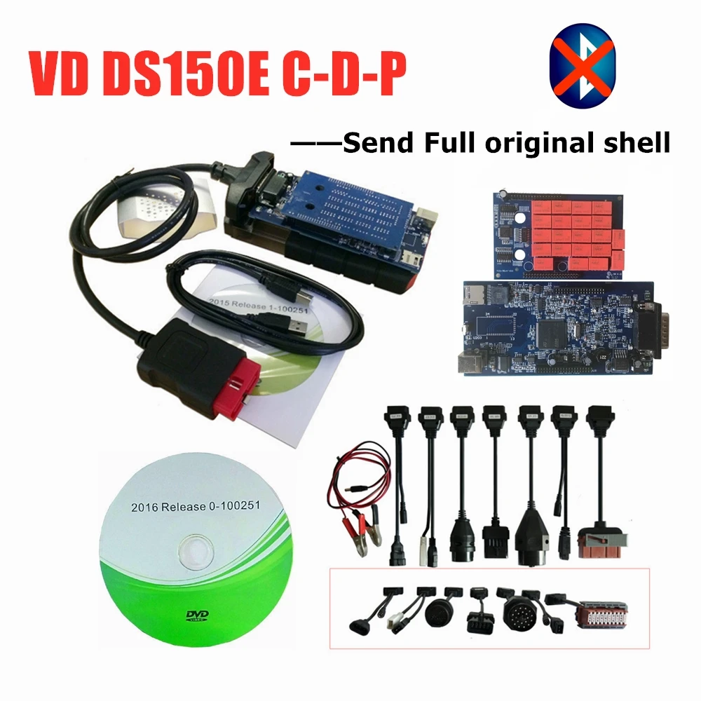 without bluetooth VCI vd ds150e c-d-p 2016R0 с ключом для delphis obd2 Диагностический Инструмент led 3в1 сканер для автомобилей грузовиков с bluetooth - Цвет: without bluetooth