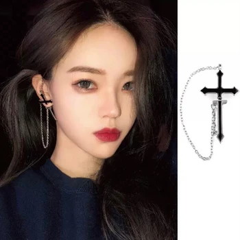 

1Pcs New Punk Cross Earrings Fashion Vintage Long Chain Zipper Stud Earrings For Women Men Party Hip hop Streetwear Jewelry