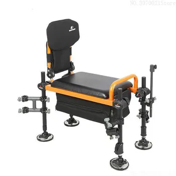 

Multi-purpose fishing gear box dual-purpose fishing chair, foldable backrest strong aluminum alloy toolbox double belt pocket