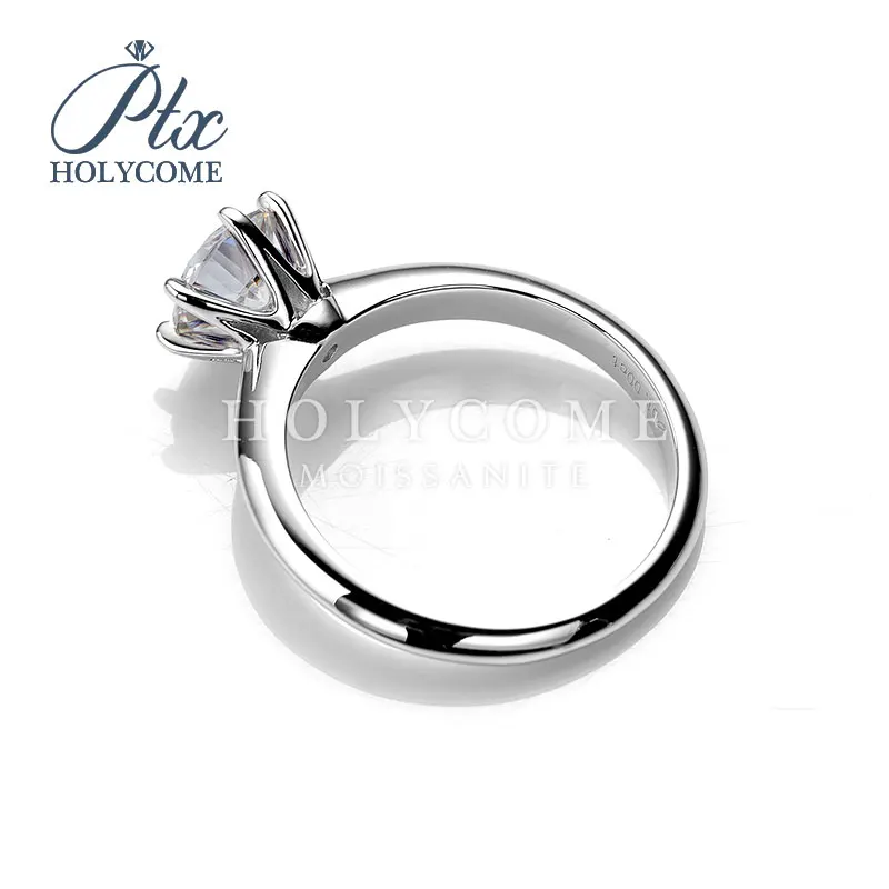 Шесть крапанов Классический Круглый Муассанит ювелирные изделия серебро обручальное кольцо покрытое платиной