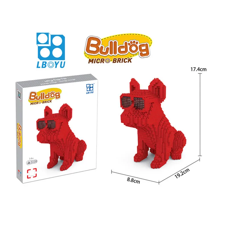Крутые очки бульдог Собака животное красный домашнее животное DIY 3D модель Мини Маленькие блоки Алмазный строительный блок для детей