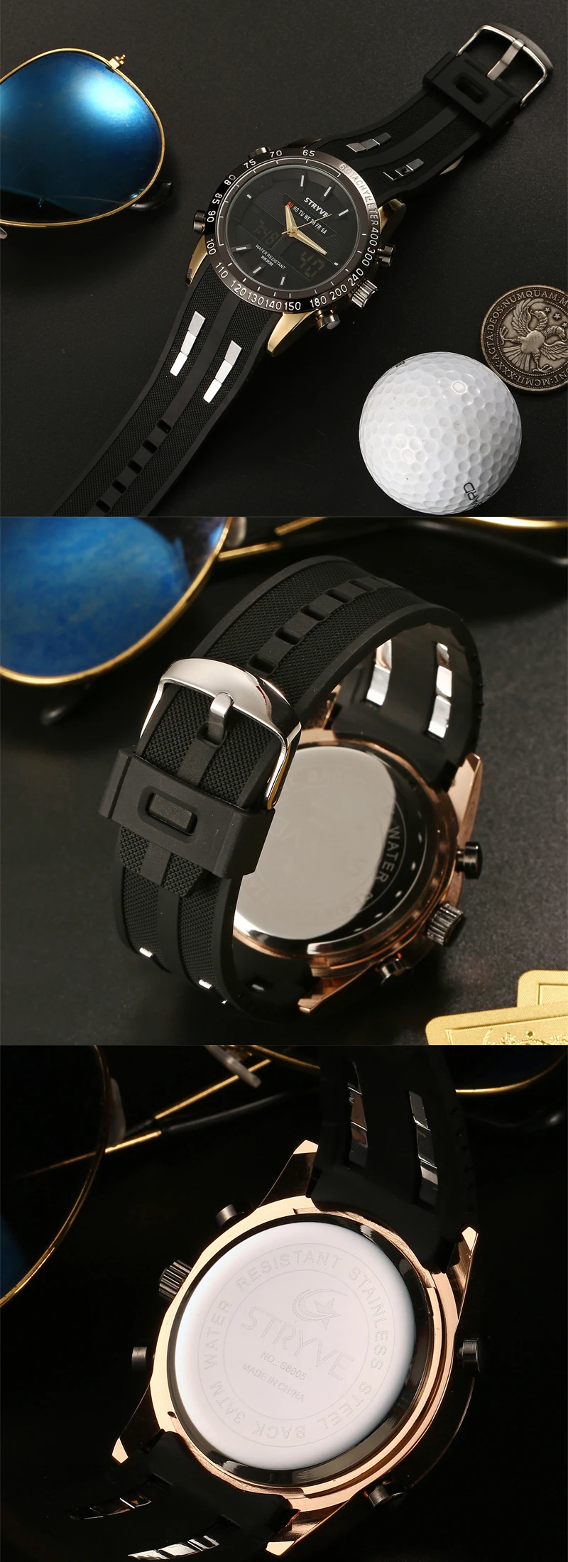 STRYVE Casual Watch Men Sport LED Digital Watch Waterproof Quartz Watches Men Luxury Brand Steel Band Relogio Masculino Clock