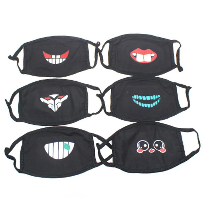 1pcs Unisex Cartoon Funny Teeth Letter Mouth Black Cotton Half Mouth Mask Anti-bacterial Dust Winter Warm Cute Masks