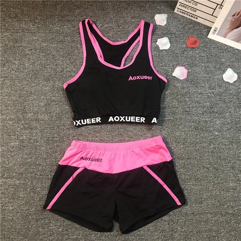 

Bathing Suit Female Sports Fitness Conservative Split Type Boxer Short Sleeve Beauty Back Swimwear with Chest Pad Back Shorts Tw