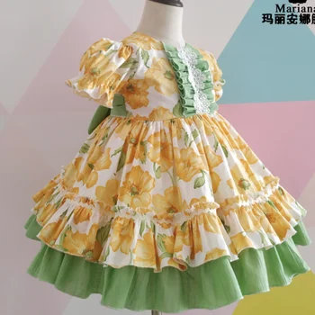 

Baby Girl Purple flower printed Vintage Spanish Turkey England Lolita Princess Ball Gown Dress for Girls vintageParty