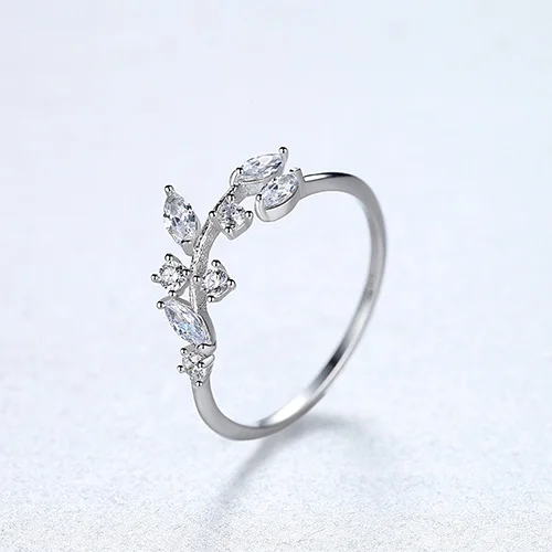 Gem&Time корейское 925 пробы Серебряное растительное оливковое кольцо для женщин Штабелируемый Циркон регулируемое кольцо на палец серебро 925 ювелирное изделие - Цвет камня: Silver