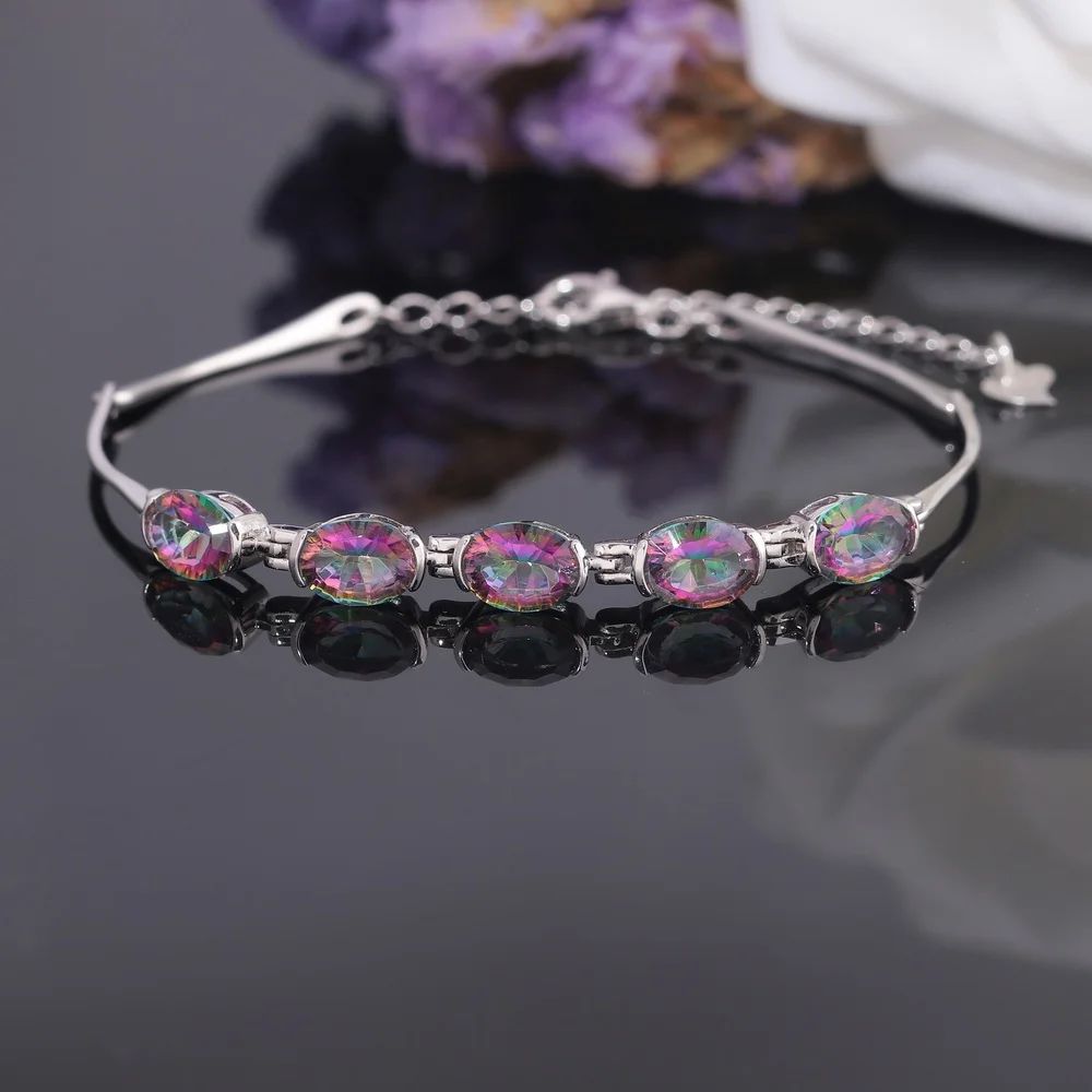 Najtaniej CiNily Rainbow Mystic Stone regulowane pół bransoletki i bransolety stałe 925 srebro Vintage luksusowe biżuteria prezenty dla kobiety