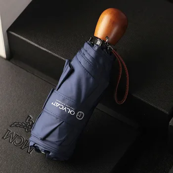 

New Mini Umbrella Rain Women Men Windproof Pocket Sun Umbrellas Small 400T Strong Five Fold Umbrella 8K Wooden Handle Parasol