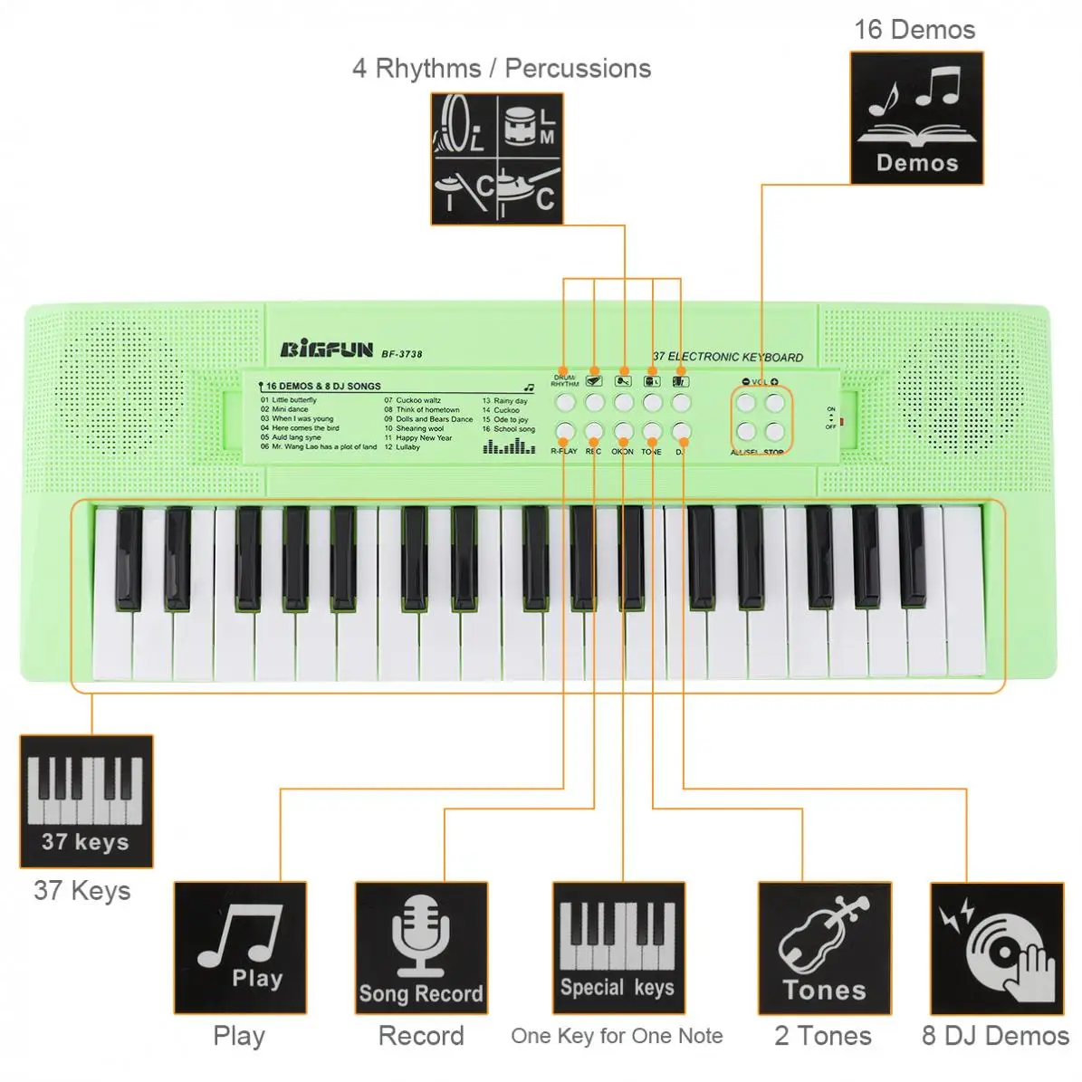 37 Keys ABS Electronic Keyboard Piano Digital Music Key Board with Microphone Children Gift Musical Enlightenment