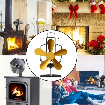 

5 leaf Stove Fan Heater Heat Powered Log Burner Fireplace Gold 1100rpm
