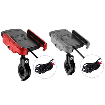 

Kewig 2 Set Car Phone Holder Wireless Charger Motorcycle Bracket Phone Holder 15W Fast Charging - Red & Gray