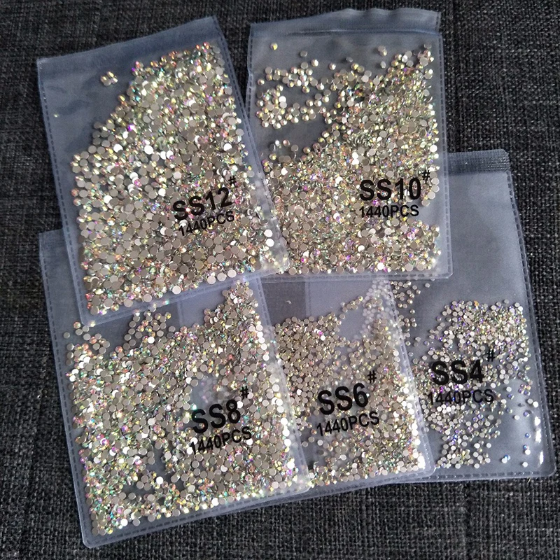 Clear Crystals AB Gold Sliver Mix Sizes Glass 3D Nail Art Rhinestones Beads  Manicures For Nails