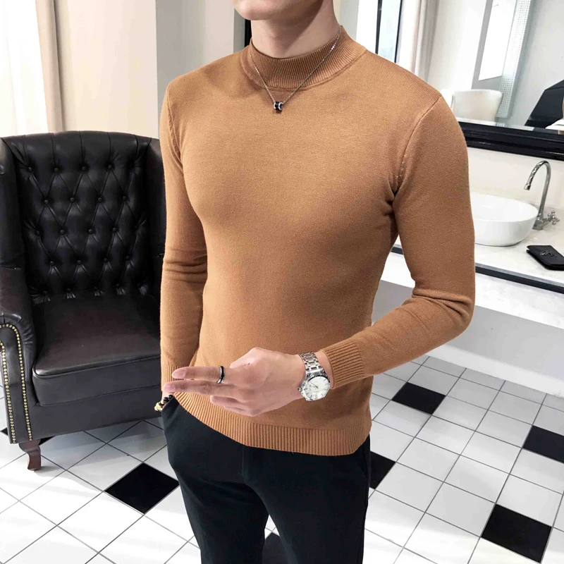 Men'S Sweater Homme Half-Necked Slim Men Sweater Casual Mens Pullover O- Neck Warm Man Knit Sweater Tough Guy Style Sweater Male