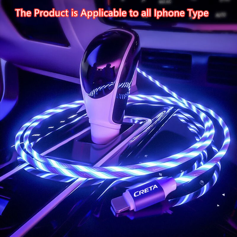Светящийся кабель для IPhone 12 Pro Max 11 X XR XS 8 7 светодиодный провод быстрой зарядки Hyundai