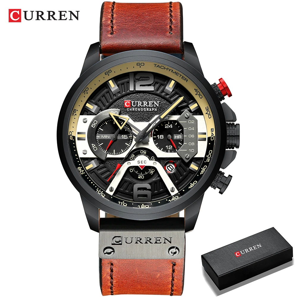 2021 CURREN Men Watches Top Brand Luxury Blue Leather Chronograph Sport Watch For Men Fashion Date Waterproof Clock Reloj Hombre 