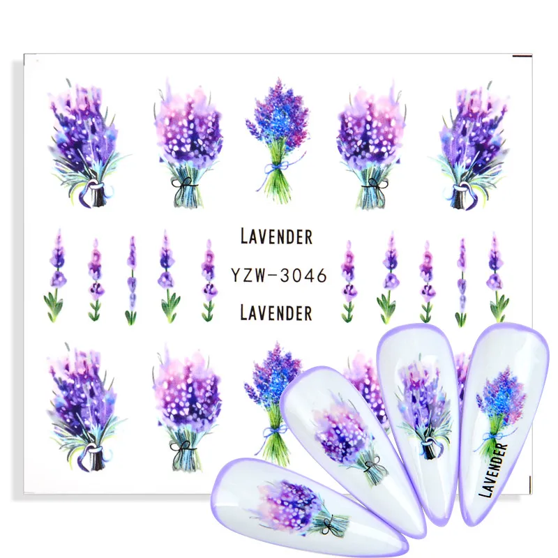 

1 Sheet Nail Watermark Decals Flower Floral Series Leaf Lavender Nails Water Transfer Slider Tottoos Stickers