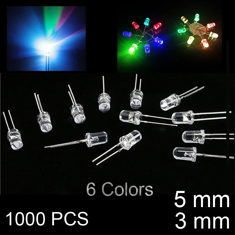1000pcs Emitting LED Diodes Red Wide Angle Bead Light 5MM Transparent Warm White