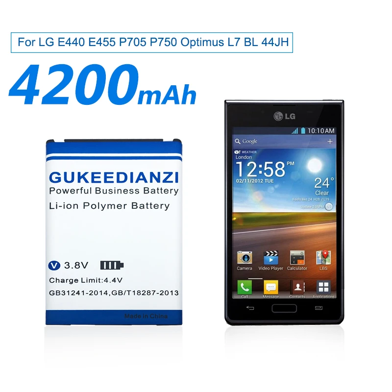 GUKEEDIANZI 4200 мА/ч, BL-44JH Замена Батарея для LG Optimus L7 P700 P750 p705 MS770 E440 E460 E455 Перезаряжаемые батареи