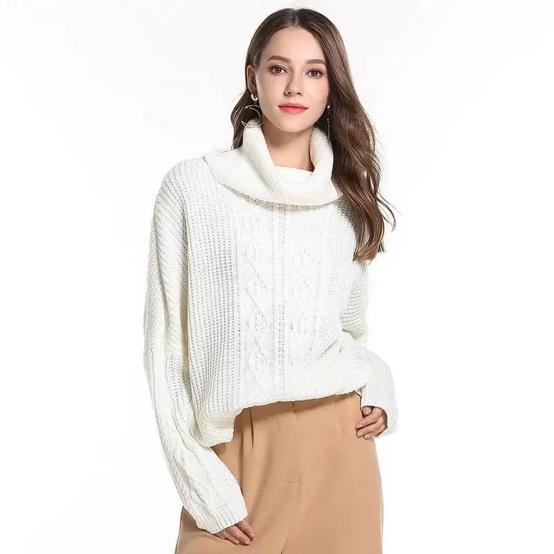 

Fashion Women Casual Knitted Pullovers Sweaters Turn-down Collar Solid Thick Warm Knitted Pullovers New