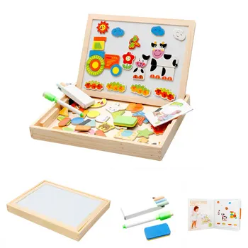 

Educational Puzzle Board Creativity Game Wooden Refrigerator Magnet Fridge Stickers Animal Cartoon Colorful Kids Toys Children