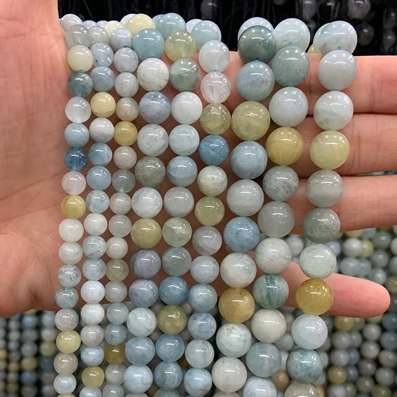 

6-10 мм натуральный синий Аквамариновый камень Бусины круглые свободные DIY кварцевые бусины для изготовления ювелирных изделий бусы ожерелье браслет для женщин
