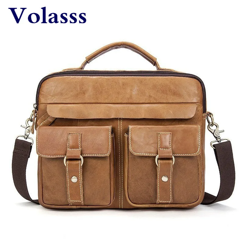 

New Cow Leather 12 Inch Laptop Messenger Bag Brown Business Men Briefcase Male Bag Shoulder Bags For IPAD Tablet PC bolso hombre