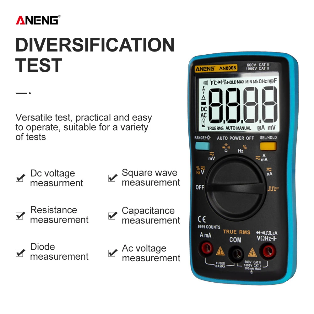 ANENG AN8008 Профессиональный цифровой мультиметр-транзистор тест er Электрический измеритель AC/DC Вольт Ампер Ом Емкость Частота Диод тест