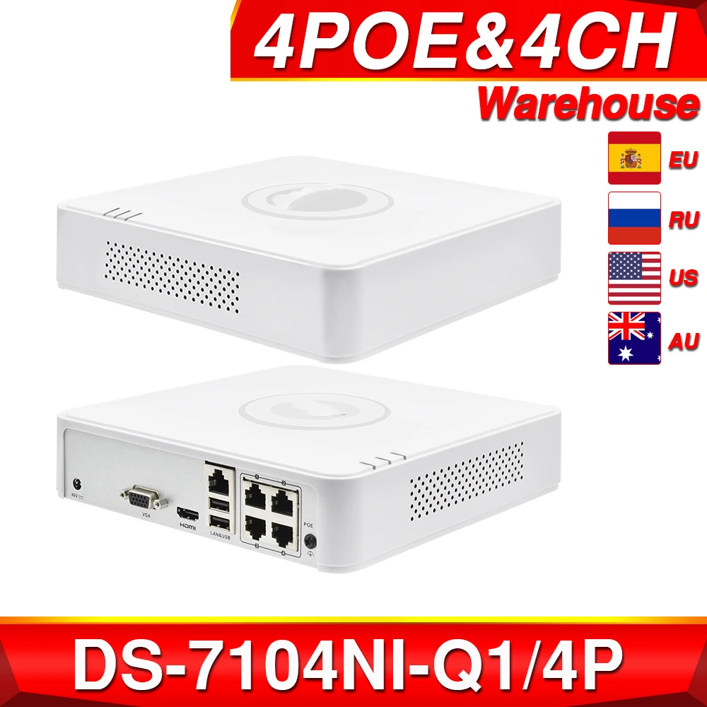 Hikvision оригинальный Сетевой видеорегистратор DS 7104NI Q1/4P 4CH POE NVR 6MP View 4MP запись H.265 + SATA для IPC сетевой