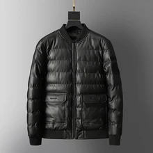 Новая осенне-зимняя мотоциклетная кожаная куртка для мужчин, толстые бейсбольные куртки из искусственной кожи, приталенная мужская куртка-бомбер, Повседневная брендовая одежда