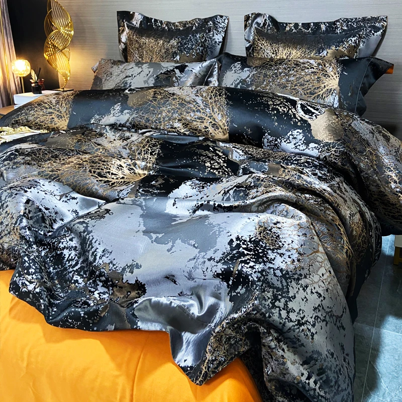 Jacquard bedding set High quality Cotton Bed sets soft duvet cover  elasticated bed sheet pillowcases King Queen size