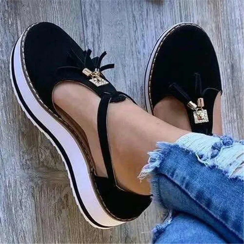 2020 New Fashion Women Summer Tassel Loafers Comfy Round Toe Buckle Sandals Casual Platform Thick Bottom Shoes Elegant Sneakers (4)