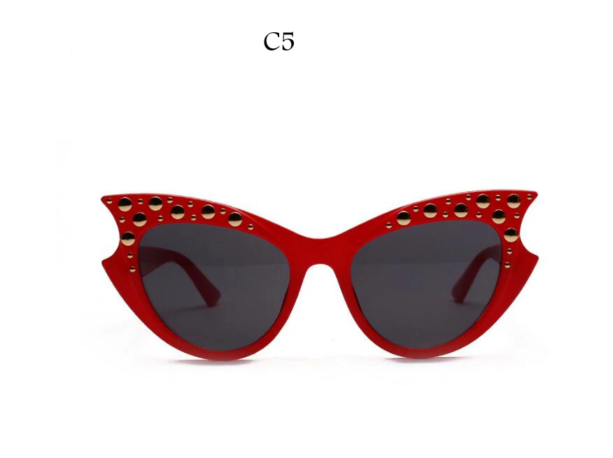 Rosscacx заклёпки кошачий глаз роскошные солнцезащитные очки винтажные женские черные большие солнцезащитные очки оттенки розовые красные