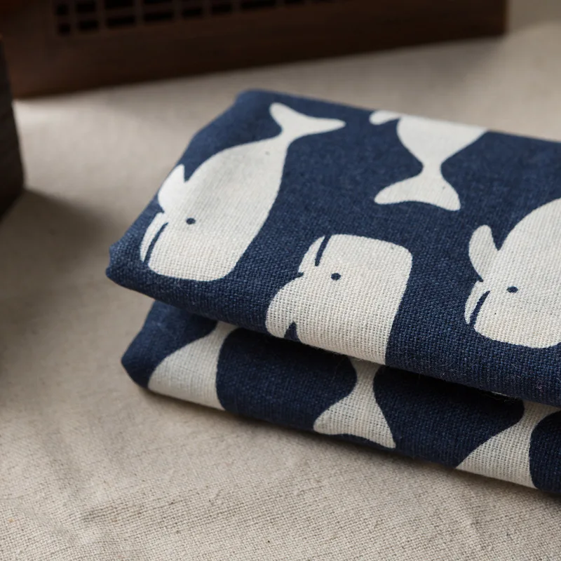 100*150cm Cartoon printed cotton and linen fabric polar bear whale pattern handmade fabric hug pillowcase tablecloth accessories
