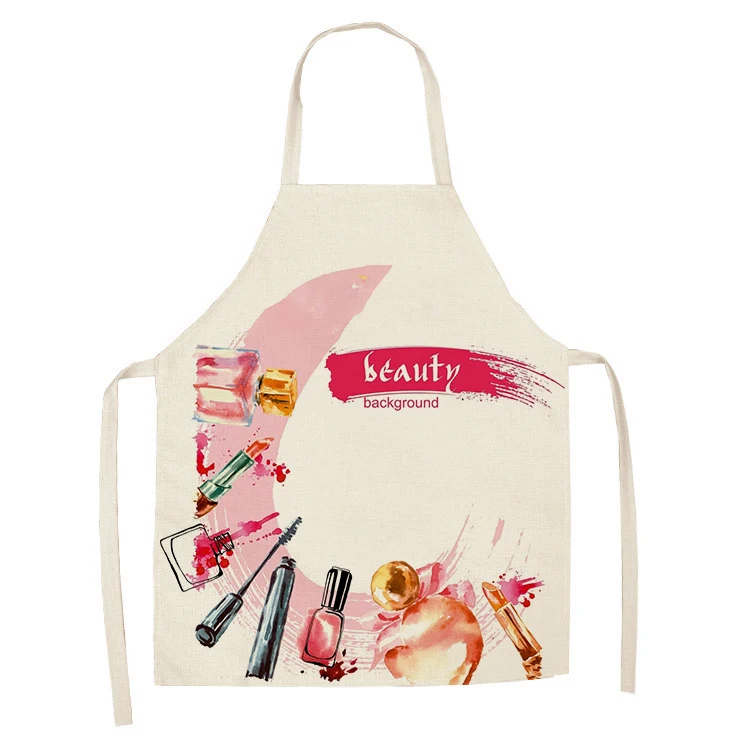 1Pcs Kitchen Apron Nail Polish women flowers Printed Sleeveless Cotton Linen Aprons for Men Women Home Cleaning Tools 55*68cm