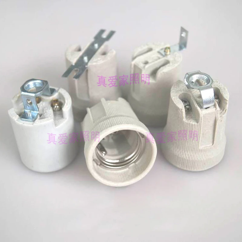 Durable High Temperature E27 Ceramic Lamp Base E27 Screw Mouth Aging Lamp Holder Horn-Type LED Light Socket for DIY Desk Lamp