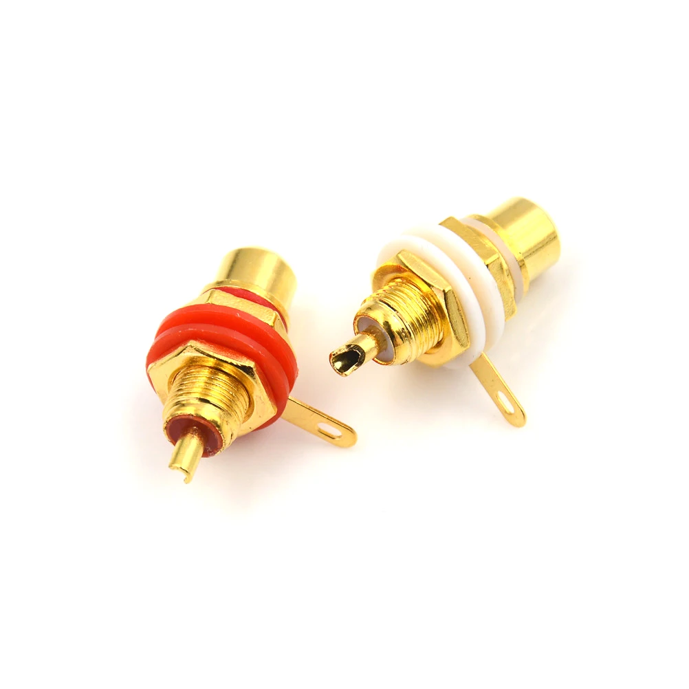

2pcs/lot Gold Plated Amplifier Chassis Phono Connector With Nut Solder Cup Panel Mount RCA Female Plug Jack Audio Socket