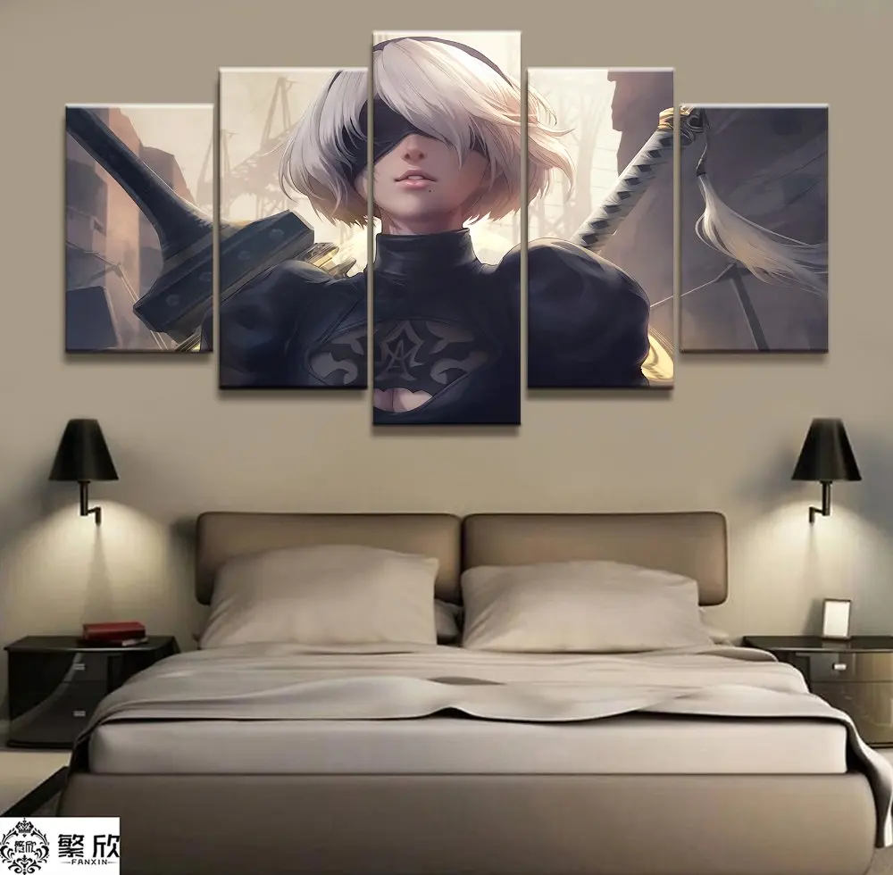 5 панелей NieR Automata 2B игра холст напечатанная картина для гостиной настенное