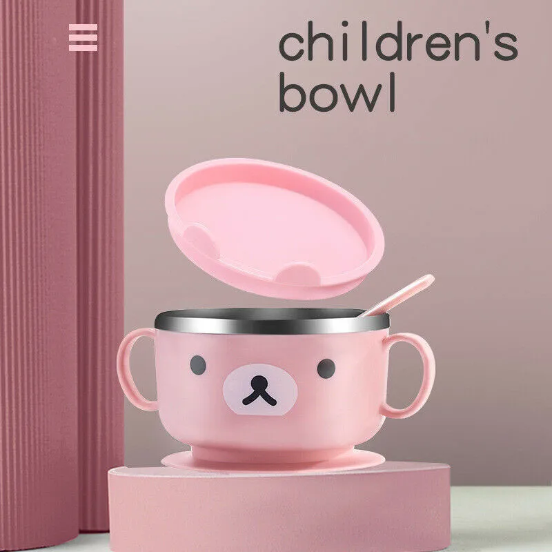 PUDCOCO новая волшебная детская чаша с присоской из нержавеющей стали, нескользящая посуда с ложкой, набор чашей с присоской