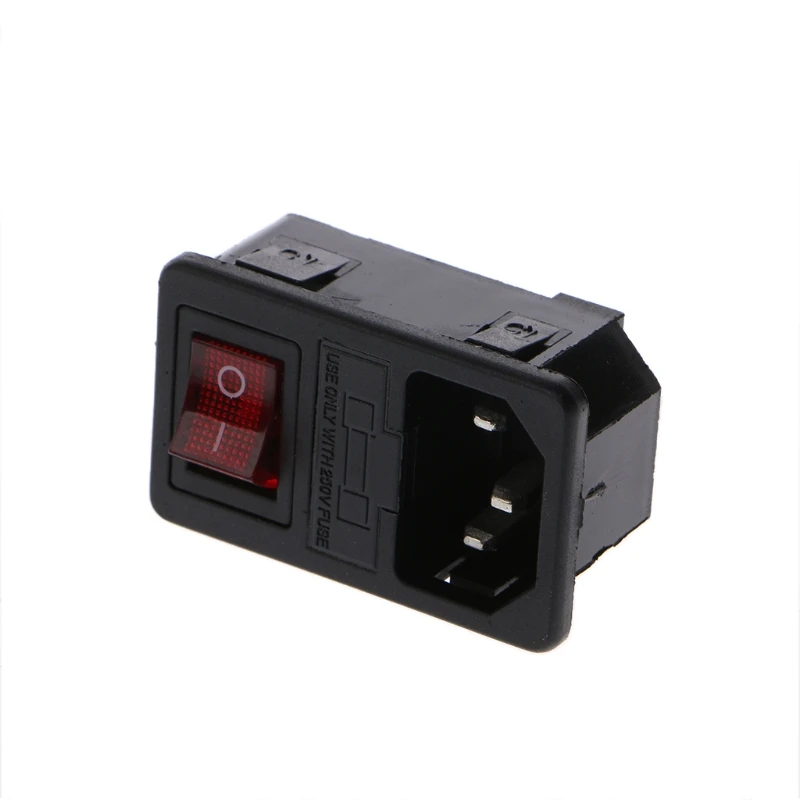 

6A 250V 10A 125V SPST Rocker Switch 3 Pin IEC320 C14 Inlet Module Plug Fuse
