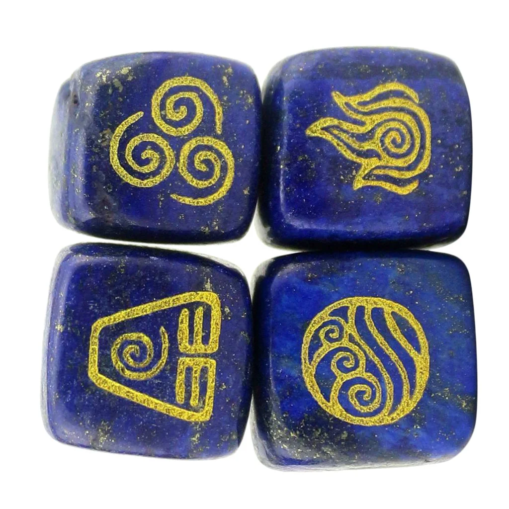 4Pcs/Set Natural Crystal Stone Water Soil Wind Runes Polished Engraved Gemstone Home Decor