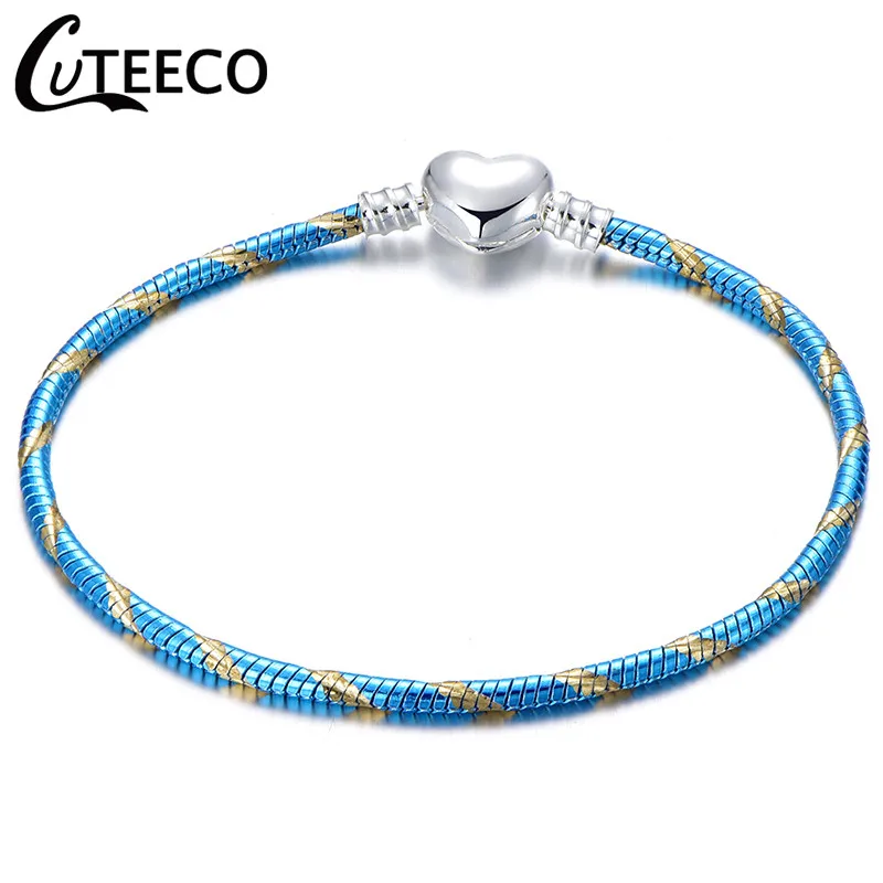 4 CUTEECO новые серебряные браслеты в форме сердца для женщин 17 см-21 см брендовый браслет ювелирных изделий - Окраска металла: 4