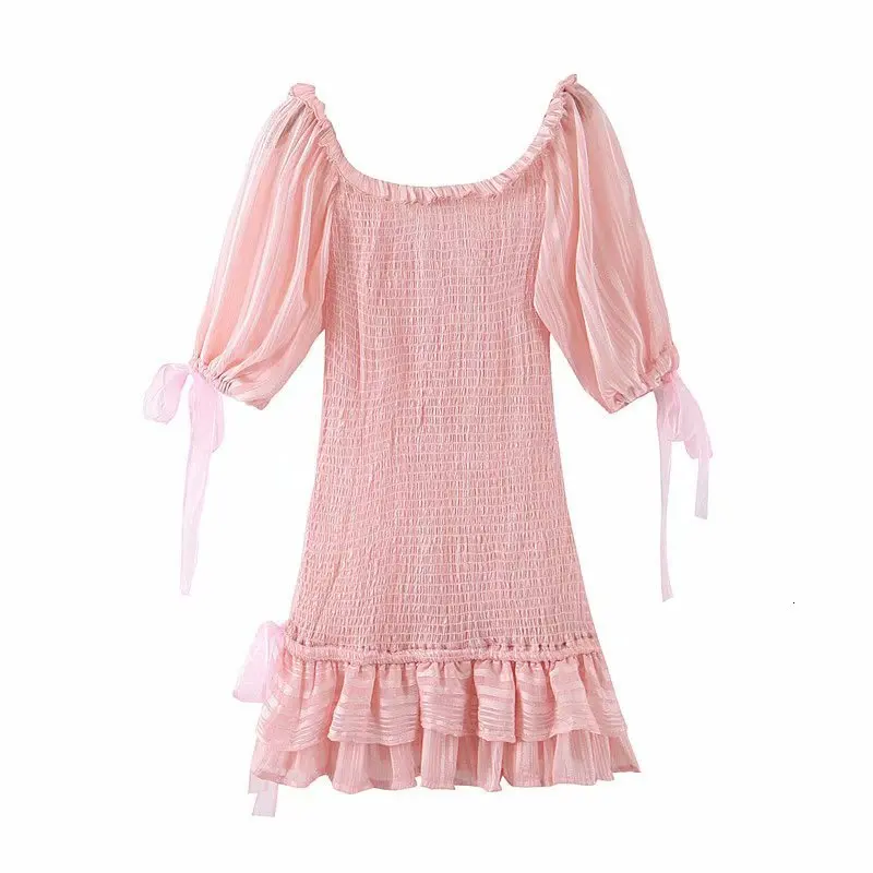 DEAT spring summer short puff sleeve ruffles short mini dress women MH403