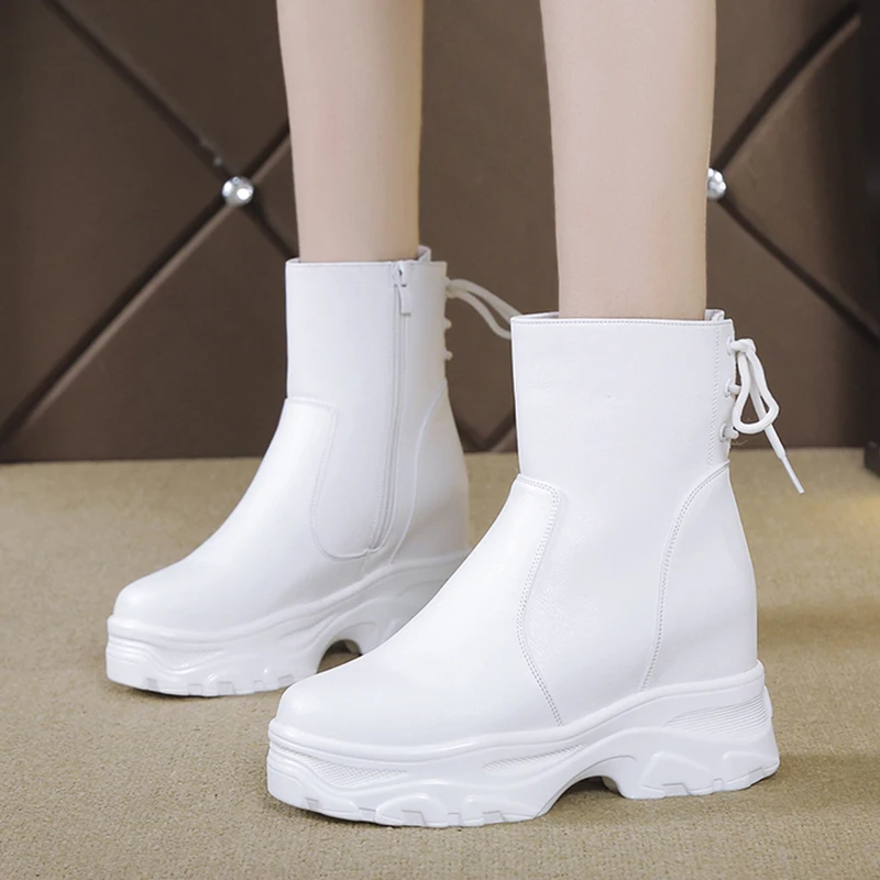 

Rimocy Hidden Heels Platform Ankle Boots for Women Autumn Winter Waterproof PU Leather Shoes Woman Fashion White Booties Mujer