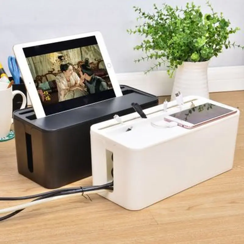 Black White Plastic Wire Storage Box Household Power Socket Wire