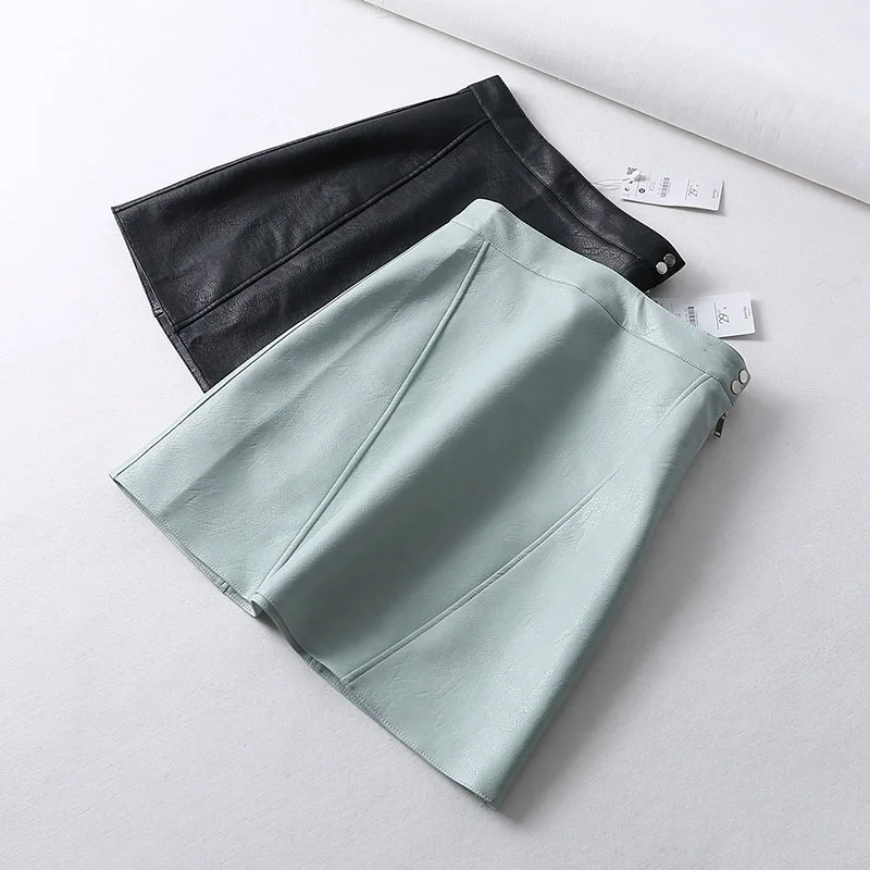 

One's Fashion Slimming Solid Color Leather Skirt Short Skirt Women's Entity