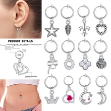 HQNUO Fake Belly Rings Dangle CZ Charm Clip on Belly Button Rings Non Piercing Fake Belly Button