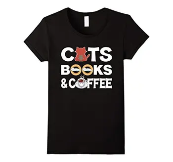

Kitten Books & Coffee T-Shirt Gift for Kitten and Kitten Lovers Women'S T Shirt Cheap Women Lovely Style Hot Sale Shirt Brand