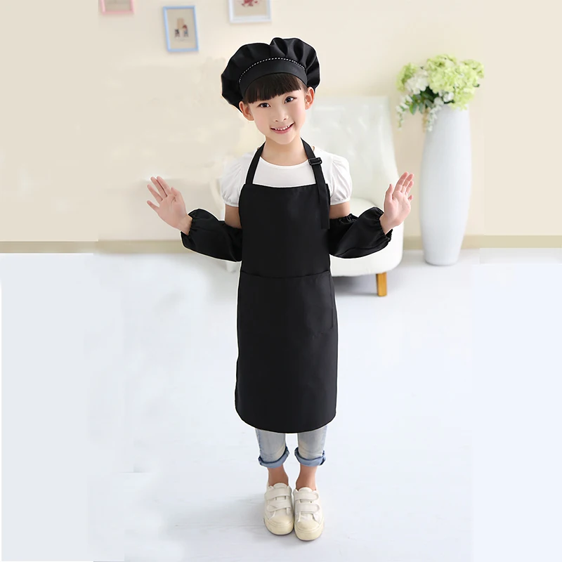 Black Apron Детский фартук нарукавник шапка платок детский сад кухня Выпечка живопись для приготовления пищи Ремесло Искусство нагрудники фартук рекламные фартуки - Цвет: Black Apron