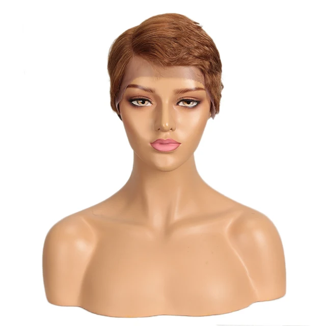Lekker Short Pixie Bob T Part Lace Human Hair Wig For Women Natural Pre Plucked Glueless Ombre Burgundy Brazilian Remy 613 Wigs DML4-33-30