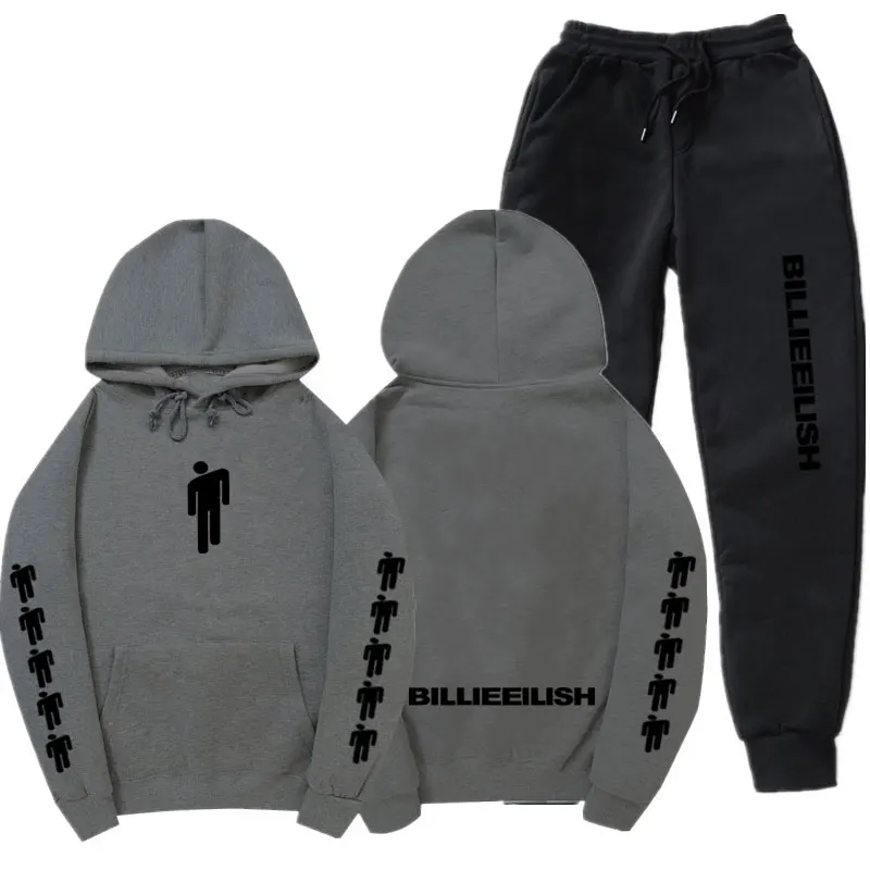 Dark gray WT533 Уличная одежда Billie Eilish, толстовки, комплекты, Осень-зима, спортивный костюм для женщин и мужчин, толстовки, повседневный костюм, штаны для бега, спортивный костюм - Цвет: Dark gray WT533